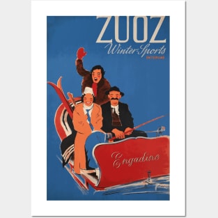 Winter Sports in Zuoz, Switzerland - Vintage Swiss Travel Poster Posters and Art